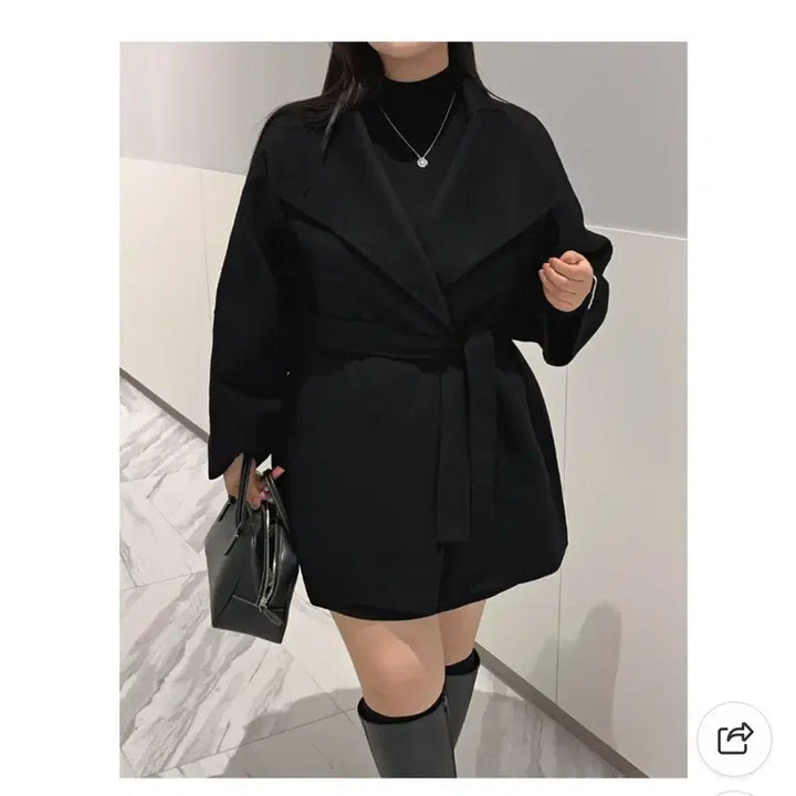 [BUNJANG] Discounted Signature Handmade Wool Half Coat Black / 디스댓 시그니처 핸드메이드 울 하프 코트 블랙