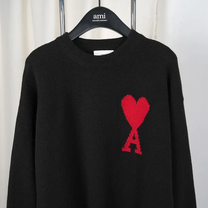 [BUNJANG] AMI Black Heart Logo Knit Sweater / 아미 블랙 하트 로고 니트 스웨터