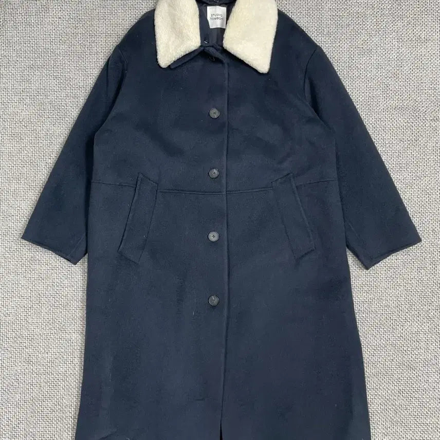 [BUNJANG] STUDIO TOMBOY Wool Long Coat with Fur Collar / STUDIO TOMBOY 퍼카라  울 롱 코트 네이비