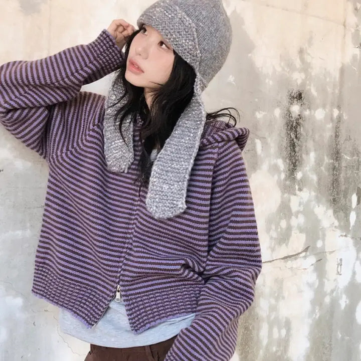 [BUNJANG] Vinble Stripe Knit Zip-up / 빈블 스트라이프 니트 집업