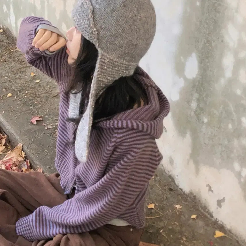 [BUNJANG] Vinble Stripe Knit Zip-up / 빈블 스트라이프 니트 집업