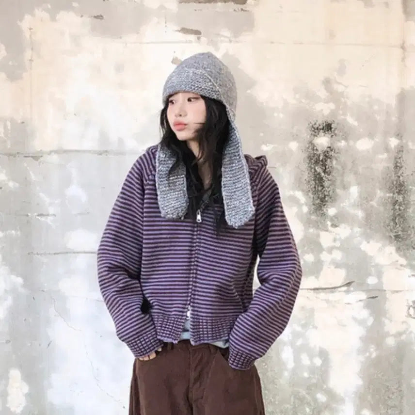 [BUNJANG] Vinble Stripe Knit Zip-up / 빈블 스트라이프 니트 집업