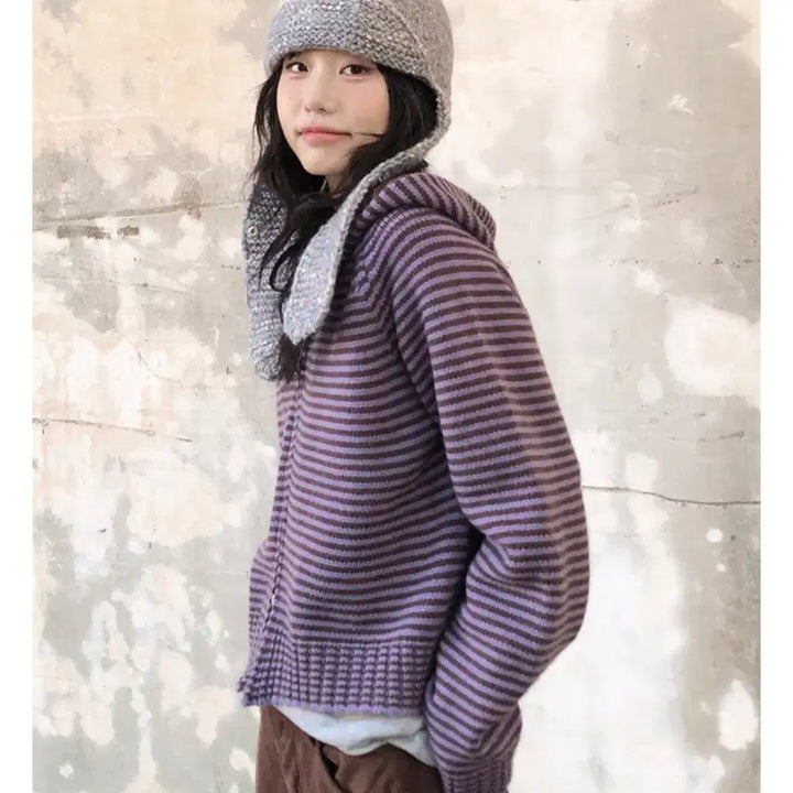 [BUNJANG] Vinble Stripe Knit Zip-up / 빈블 스트라이프 니트 집업