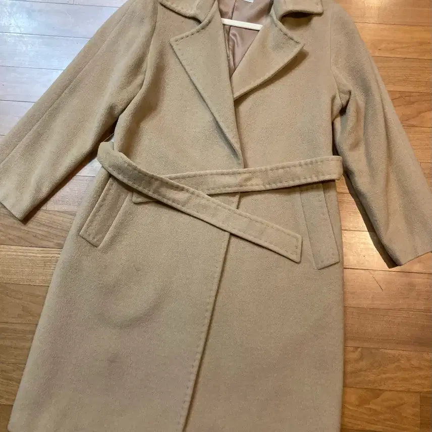 [BUNJANG] Mine Beige Leather Belt Coat / 마인 베이지 가죽벨트 코트(털 탈착가능) 택포7만원