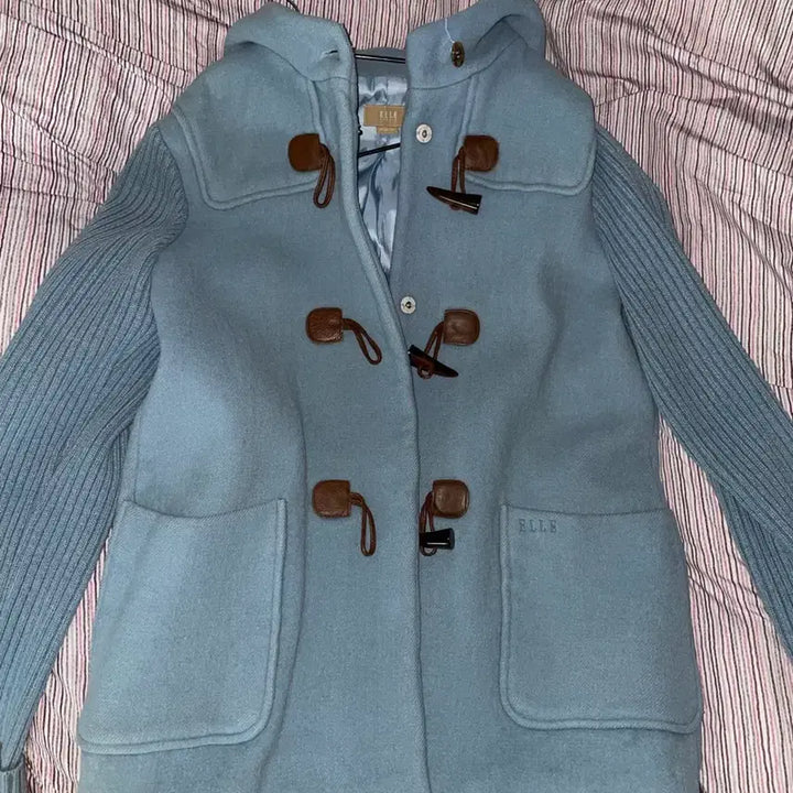 [BUNJANG] ELLE Vintage Sky Blue Duffle Coat / ELLE 엘르 빈티지 더플 코트 하늘색
