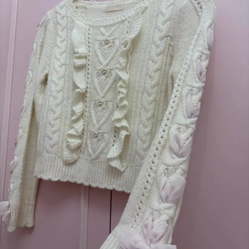 [BUNJANG] Vintage Ivory Knit Sweater / 일본빈티지) 리본 아이보리 니트