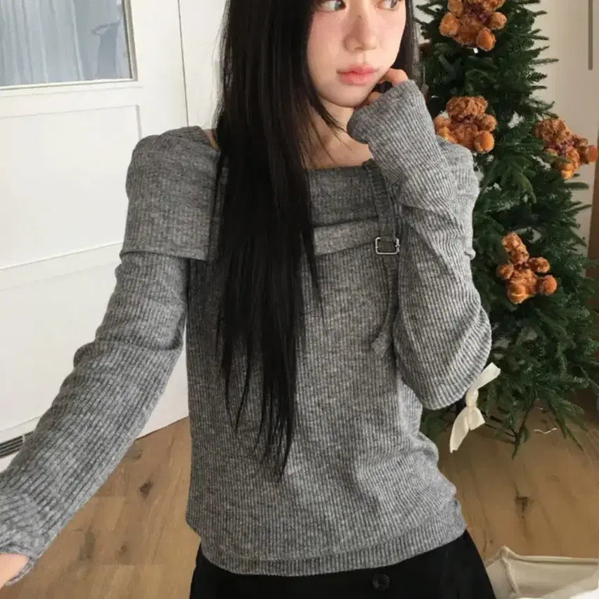 [BUNJANG] Noviya Stay Buckle Knit Top / 노비야카 stay buckle knit t