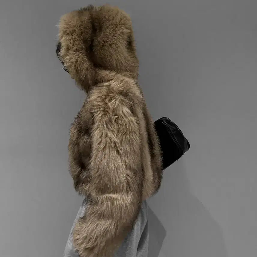 [BUNJANG] VIVNLUV Hooded Faux Fur Short Jacket / 새상품 ] VIVNLUV 후드 퍼 숏 자켓