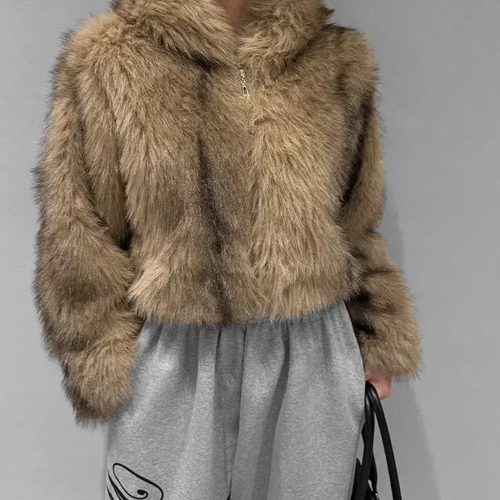 [BUNJANG] VIVNLUV Hooded Faux Fur Short Jacket / 새상품 ] VIVNLUV 후드 퍼 숏 자켓
