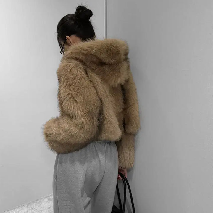 [BUNJANG] VIVNLUV Hooded Faux Fur Short Jacket / 새상품 ] VIVNLUV 후드 퍼 숏 자켓