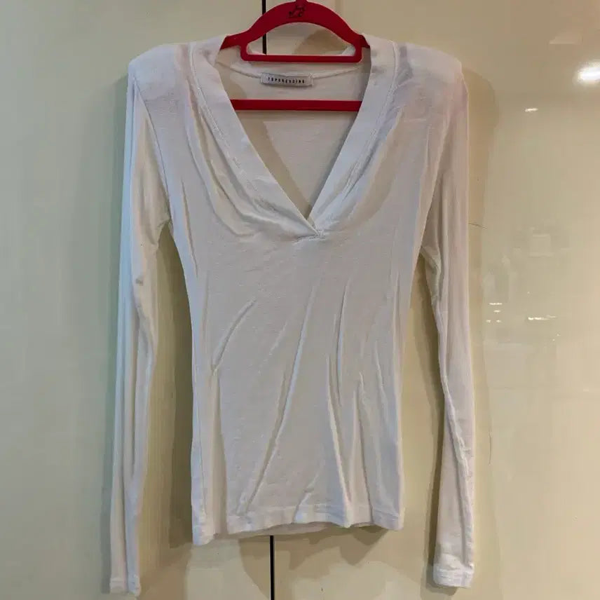 [BUNJANG] Topdressing White V-neck Long Sleeve T-shirt / 탑드레싱 화이트 브이넥 긴팔 티셔츠