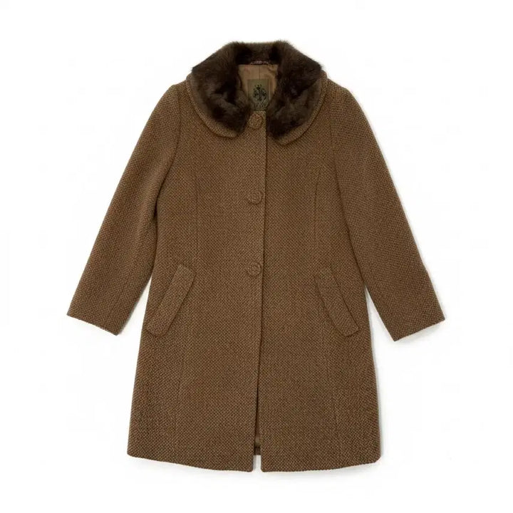 [BUNJANG] Unbranded Wool Blend Half Coat Brown / [85-99-155/55~66] 퍼칼라 울 하프 코트 브라운