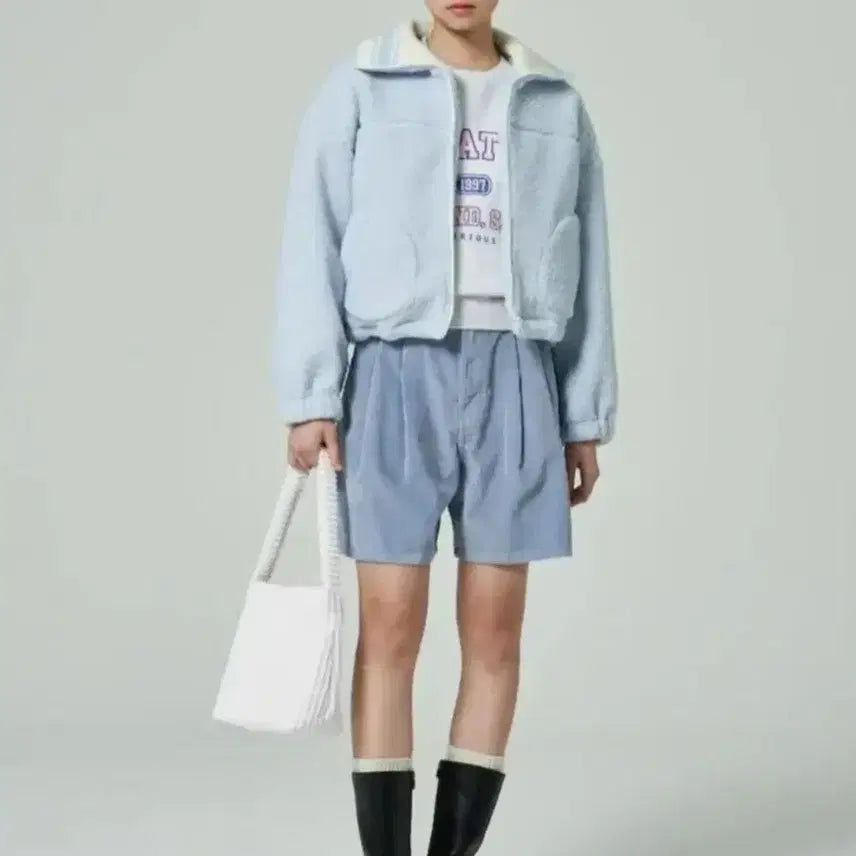 [SOLD OUT] 에잇세컨즈 시어링 칼라 배색 점퍼 뽀글이 퍼자켓(하늘색캔디바 s)