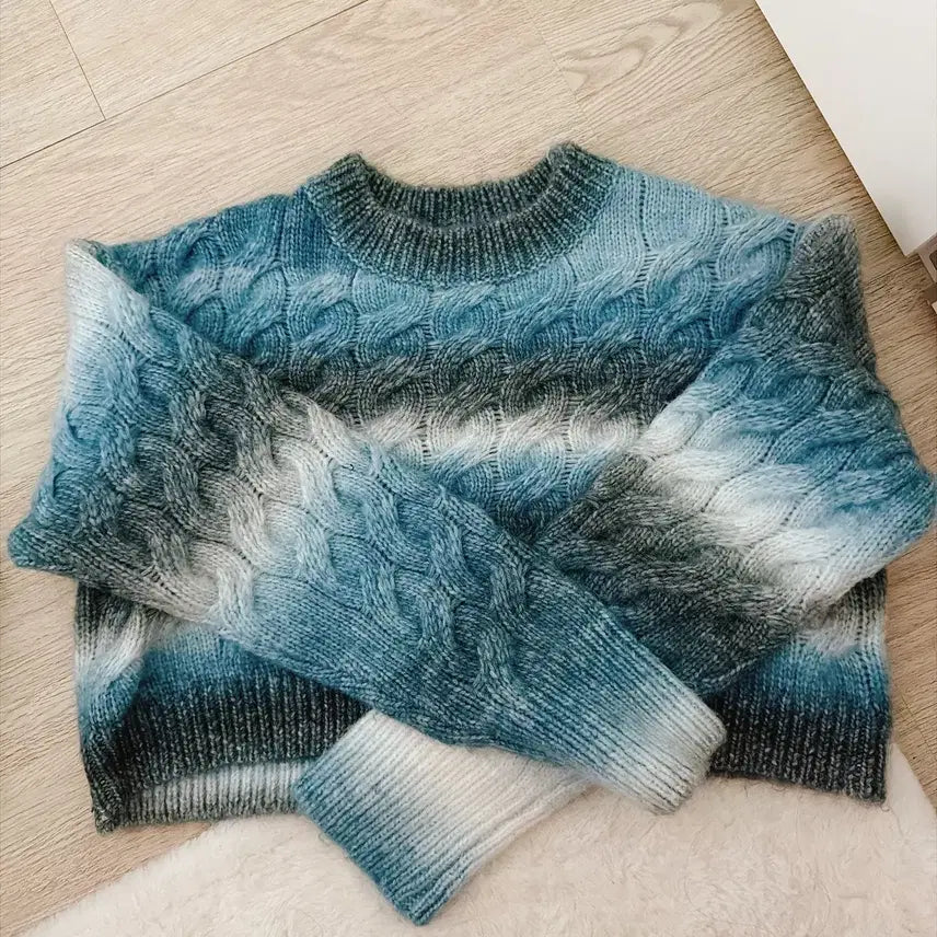 [BUNJANG] Zigzag Striped Gradient Cotton Candy Knit Sweater / 지그재그 스트라이프 배색 그라데이션 솜사탕 니트