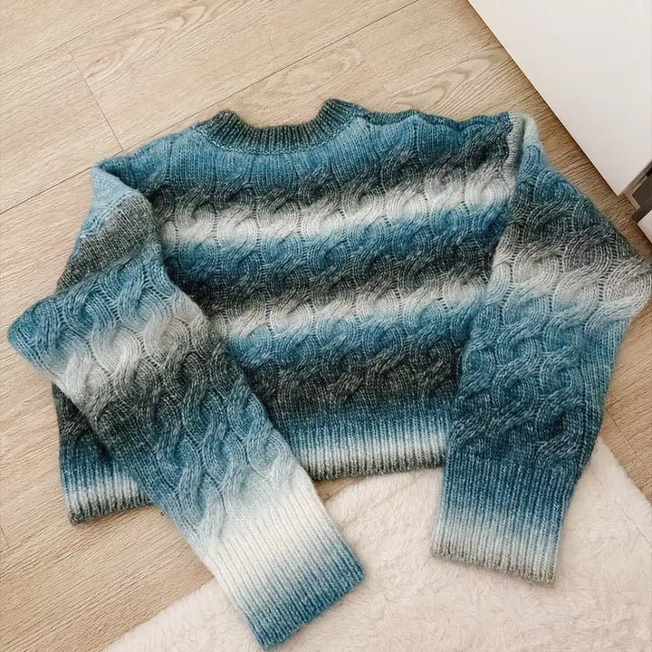 [BUNJANG] Zigzag Striped Gradient Cotton Candy Knit Sweater / 지그재그 스트라이프 배색 그라데이션 솜사탕 니트