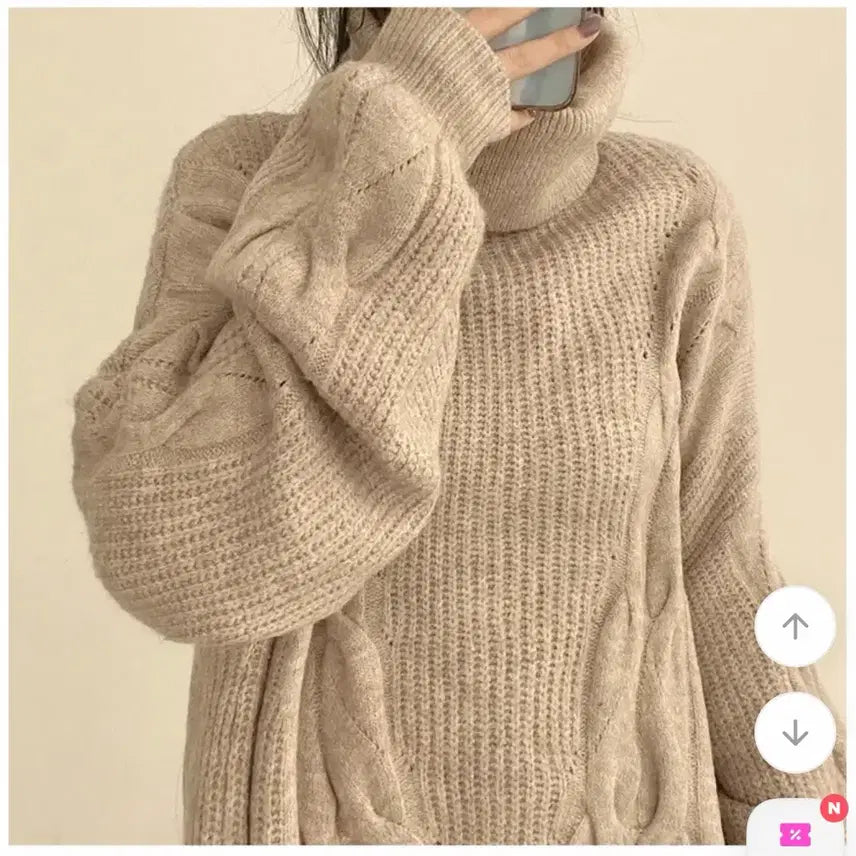 [BUNJANG] Generic Mini Dress / 터틀넥 꽈배기 니트벌룬 미니원피스