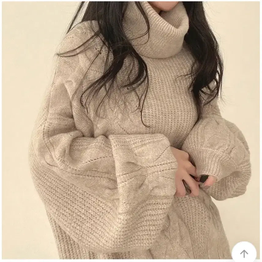 [BUNJANG] Generic Mini Dress / 터틀넥 꽈배기 니트벌룬 미니원피스