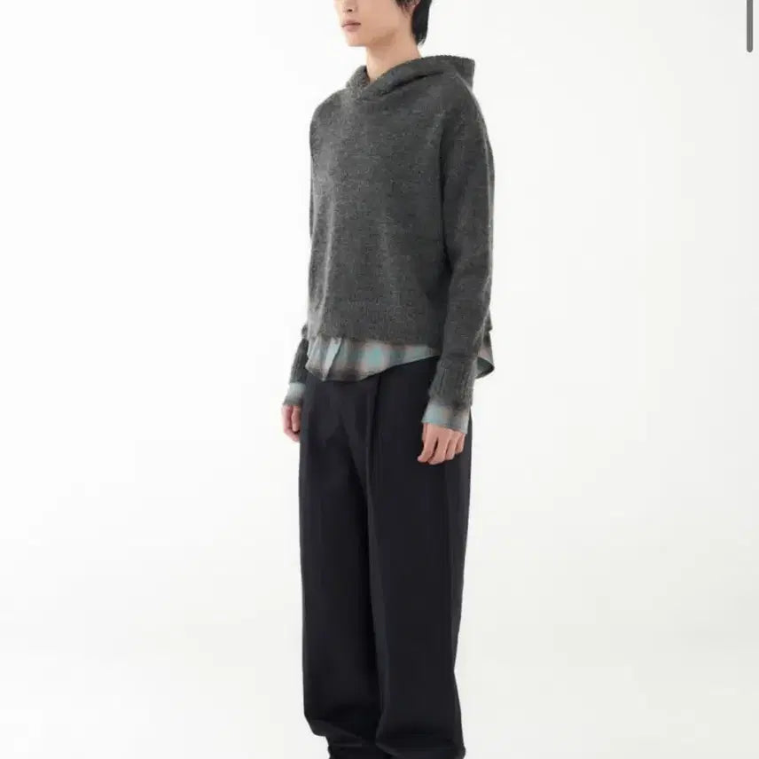[BUNJANG] Lundy Layered Hood Knit Grey (Charcoal) M / 런디 lundy 레이어드 후드 니트 그레이 (차콜) M
