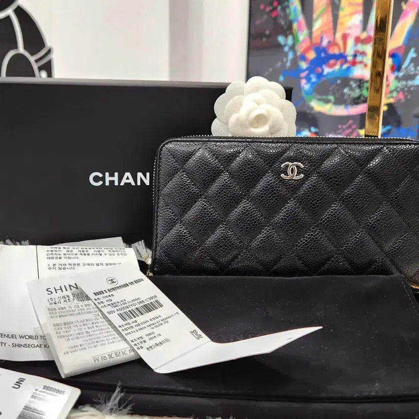 [BUNJANG] Chanel Classic Caviar Black Long Wallet A50097 / 샤넬클래식 캐비어 블랙은장 장지갑A50097판매