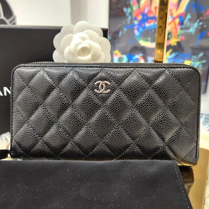 [BUNJANG] Chanel Classic Caviar Black Long Wallet A50097 / 샤넬클래식 캐비어 블랙은장 장지갑A50097판매