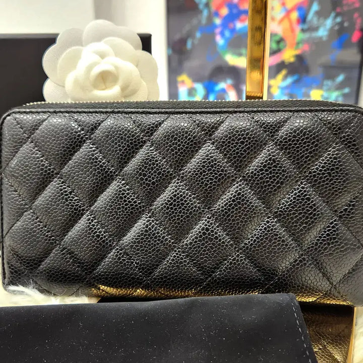 [BUNJANG] Chanel Classic Caviar Black Long Wallet A50097 / 샤넬클래식 캐비어 블랙은장 장지갑A50097판매