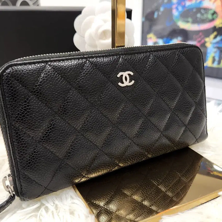 [BUNJANG] Chanel Classic Caviar Black Long Wallet A50097 / 샤넬클래식 캐비어 블랙은장 장지갑A50097판매