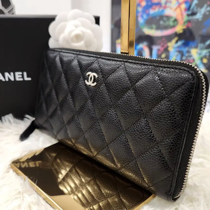 [BUNJANG] Chanel Classic Caviar Black Long Wallet A50097 / 샤넬클래식 캐비어 블랙은장 장지갑A50097판매