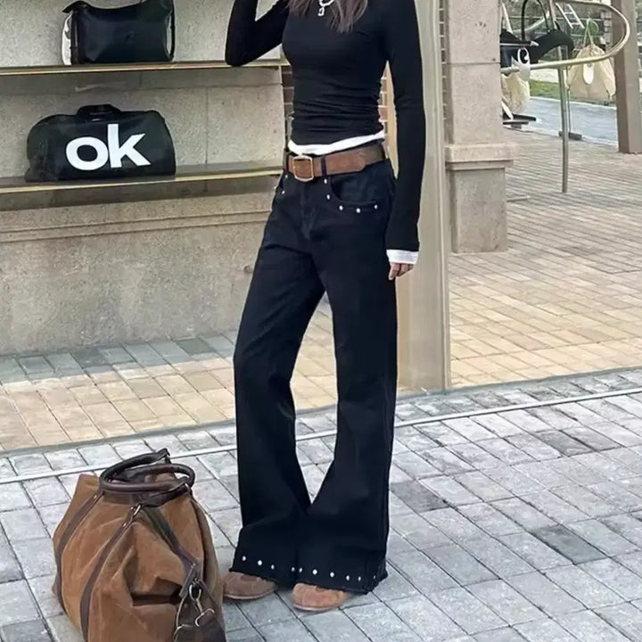 [BUNJANG] L-size Bell Bottom Pants with Round Studs / (당일발송)6만원대 상품 특가 벨보텀 팬츠 라운드 스터드 포인트 L사이즈