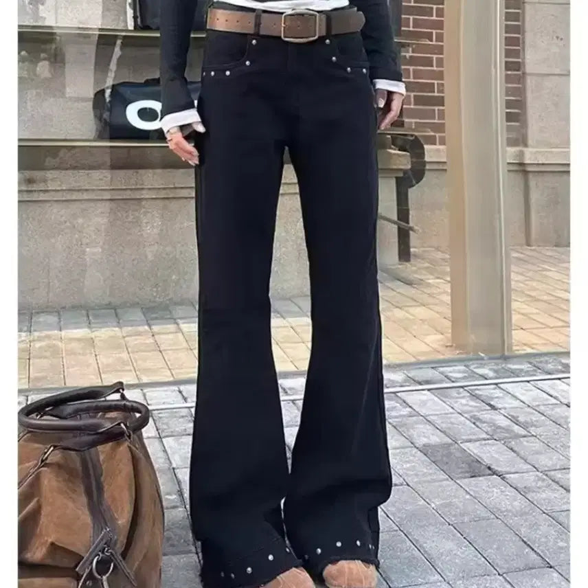 [BUNJANG] L-size Bell Bottom Pants with Round Studs / (당일발송)6만원대 상품 특가 벨보텀 팬츠 라운드 스터드 포인트 L사이즈