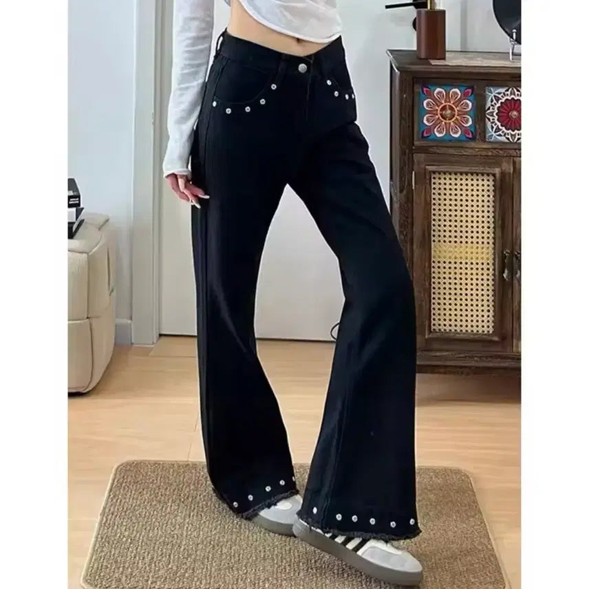 [BUNJANG] L-size Bell Bottom Pants with Round Studs / (당일발송)6만원대 상품 특가 벨보텀 팬츠 라운드 스터드 포인트 L사이즈