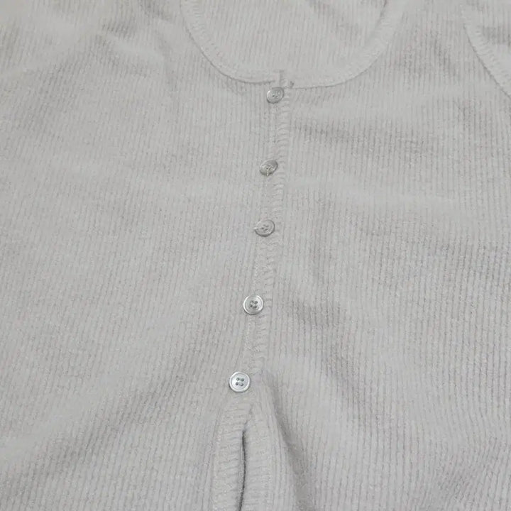 [BUNJANG] Knitted Long Sleeve Top and Button Sleeveless Set / 골지 니트 긴팔 + 단추 슬리브리스 세트