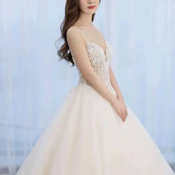 [SOLD OUT] 샴페인 베이지 레이스 이브닝 / 세미 웨딩드레스