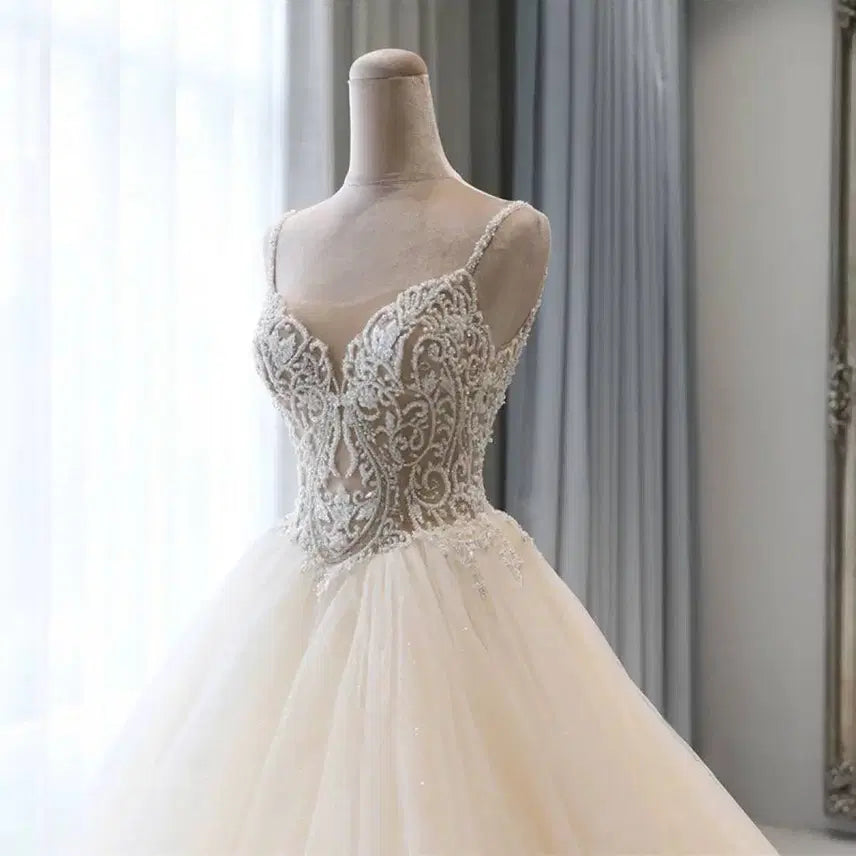 [SOLD OUT] 샴페인 베이지 레이스 이브닝 / 세미 웨딩드레스