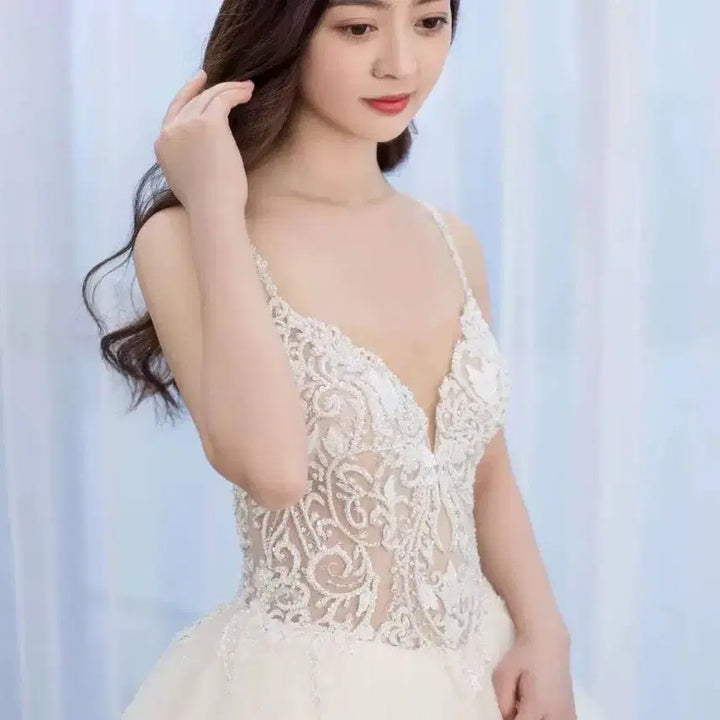 [SOLD OUT] 샴페인 베이지 레이스 이브닝 / 세미 웨딩드레스