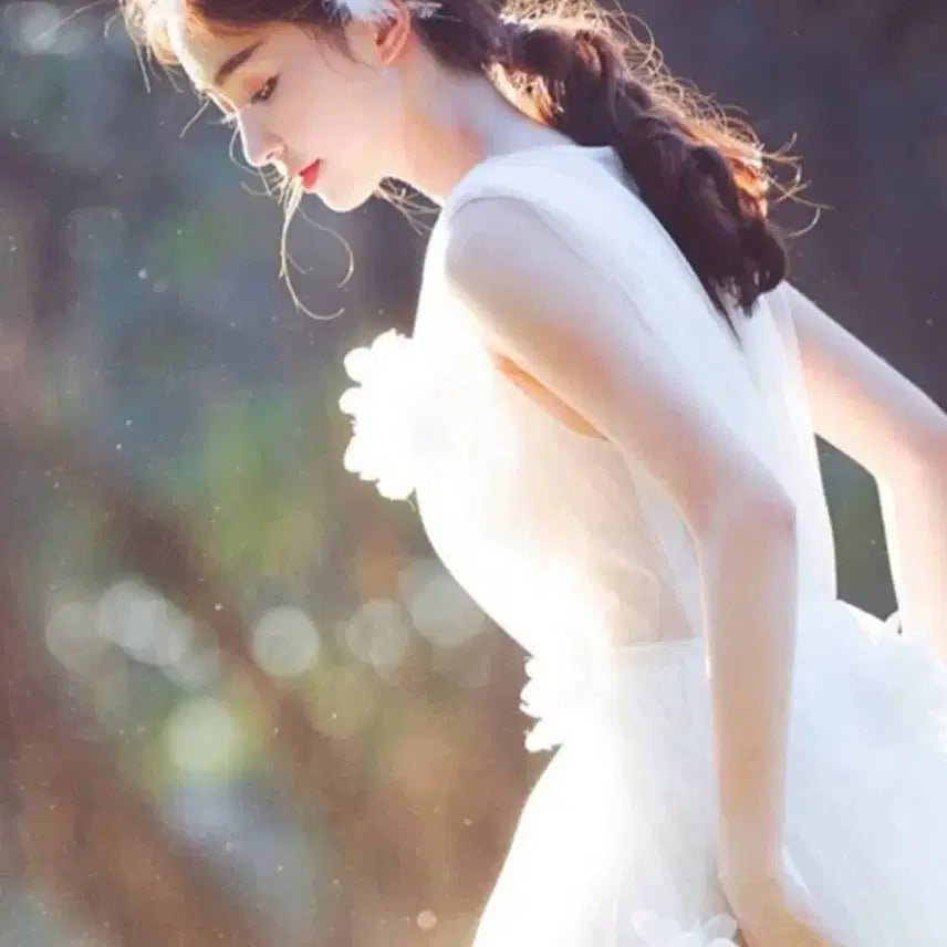 [SOLD OUT] 아이보리 플라워 장식 쉬폰 드레스 (새상품)