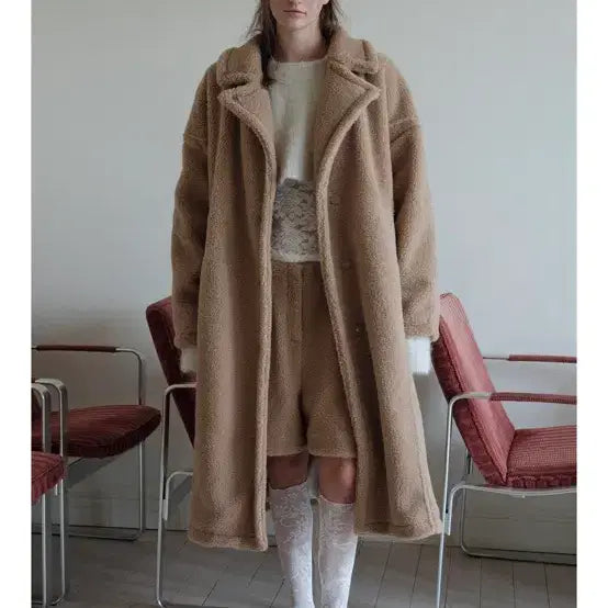 [BUNJANG] Overdue Flare Belted Shearling Coat / 오버듀플레어 벨티드 시어링 코트