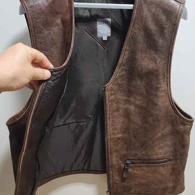 [BUNJANG] Esprit 90s Vintage Brown Leather Vest / 90's Esprit 빈티지 브라운 가죽 조끼