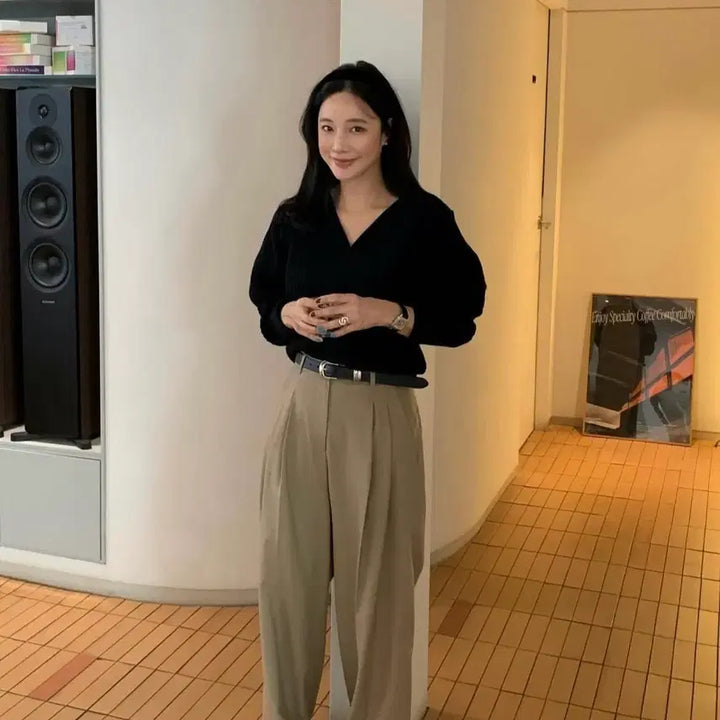 [BUNJANG] Ribbon Tie V-Neck Knit Top / 리본타이 브이 니트 블랙