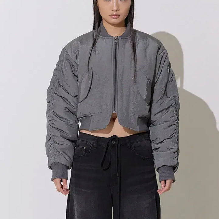 [BUNJANG] Saysra Cropped Fleece MA-1 Bomber Jacket / 세이스라 saysra 크롭기모 MA-1 봄버 자켓 (그레이/블랙) 새상품