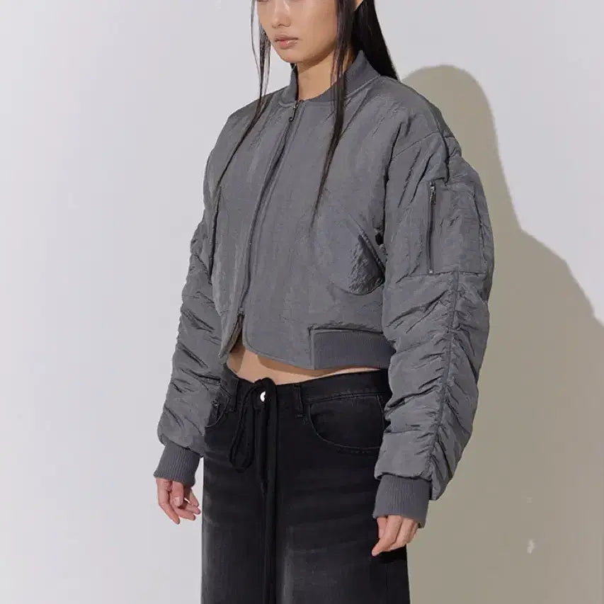 [BUNJANG] Saysra Cropped Fleece MA-1 Bomber Jacket / 세이스라 saysra 크롭기모 MA-1 봄버 자켓 (그레이/블랙) 새상품