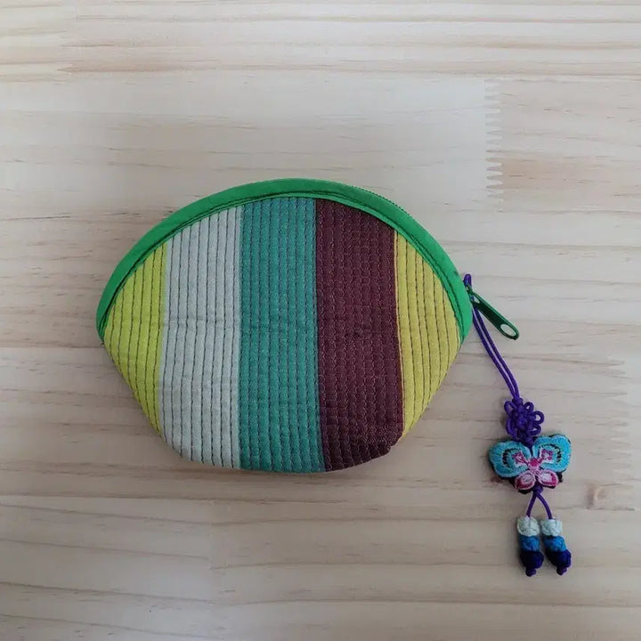 [BUNJANG] Striped Quilted Coin Purse with Butterfly Knot / 줄무늬 누빔 동전지갑 (나비 매듭 장식)