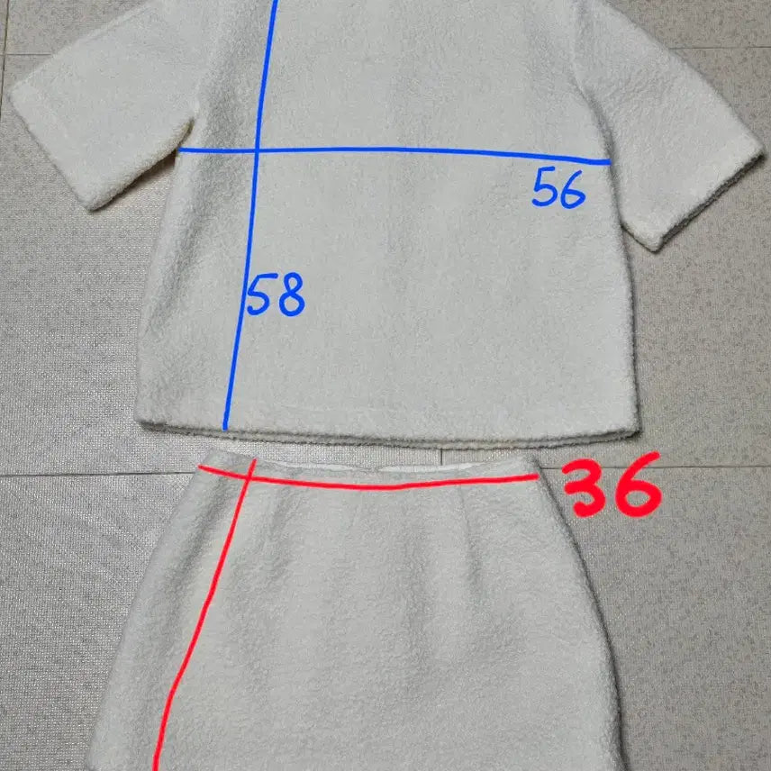 [BUNJANG] Winter Puffy Skirt Set / 겨울 뽀글이 스커트 세트 반팔 치마 아이보리