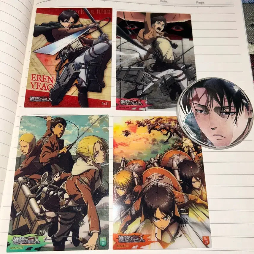 [BUNJANG] Attack on Titan Levi Eren Armin Mikasa Badge & Clear Card / 진격의거인 진격거 리바이 에렌 아르민 미카사 뱃지 클리어카드 클카 양도