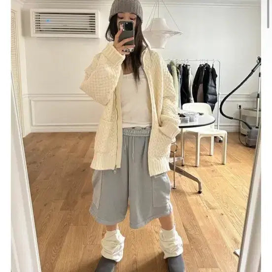 [BUNJANG] Rocket Punch Yeonhee Pocket Zip-up Ivory Cardigan / 릿킴 포켓 집업 아이보리 가디건