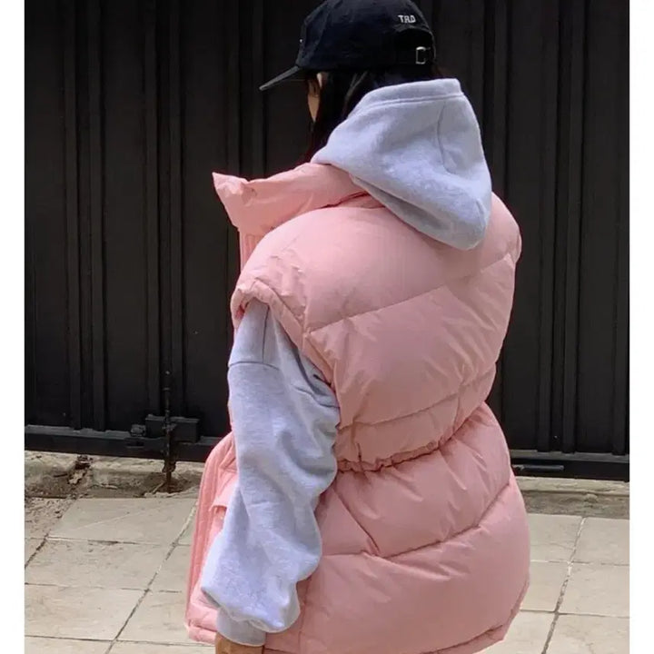 [BUNJANG] NMIXX Le V-CITY Down Vest (Pink) / 레브시티 덕다운 패딩조끼(핑크)