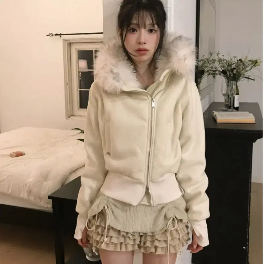 [BUNJANG] Cloud Emotion Ivory Fur Hood / 클라우드이모션 퍼 후드