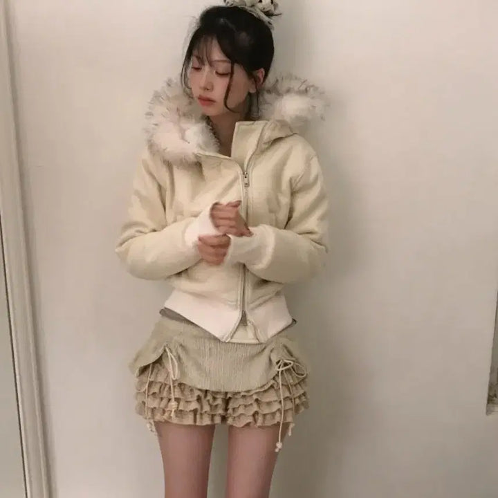 [BUNJANG] Cloud Emotion Ivory Fur Hood / 클라우드이모션 퍼 후드