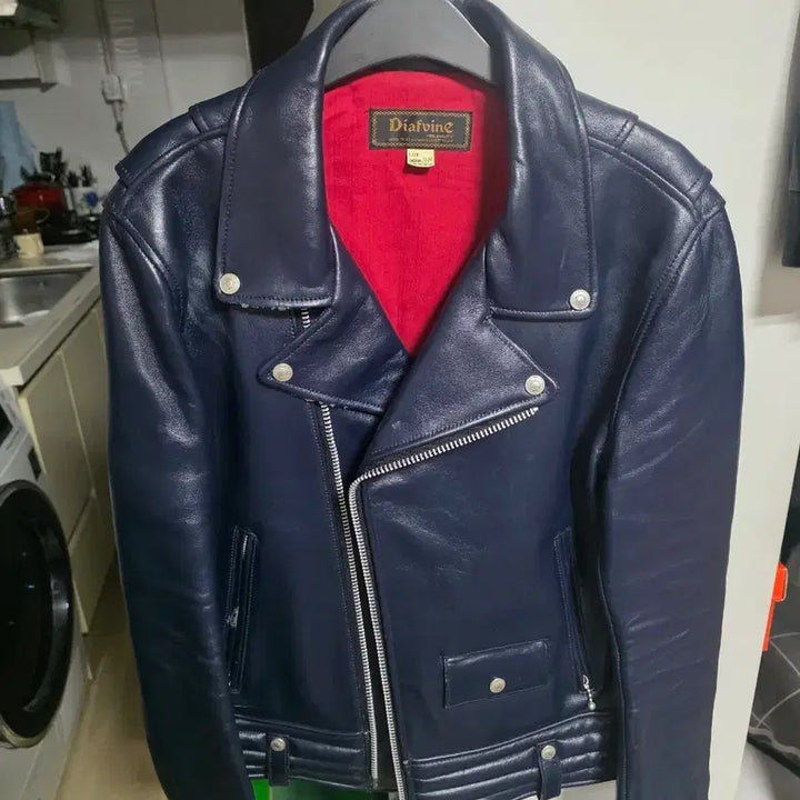 [BUNJANG] Diafvine Navy Leather Rider Jacket 38 / Diafvine 네이비 가죽 라이더 자켓 38