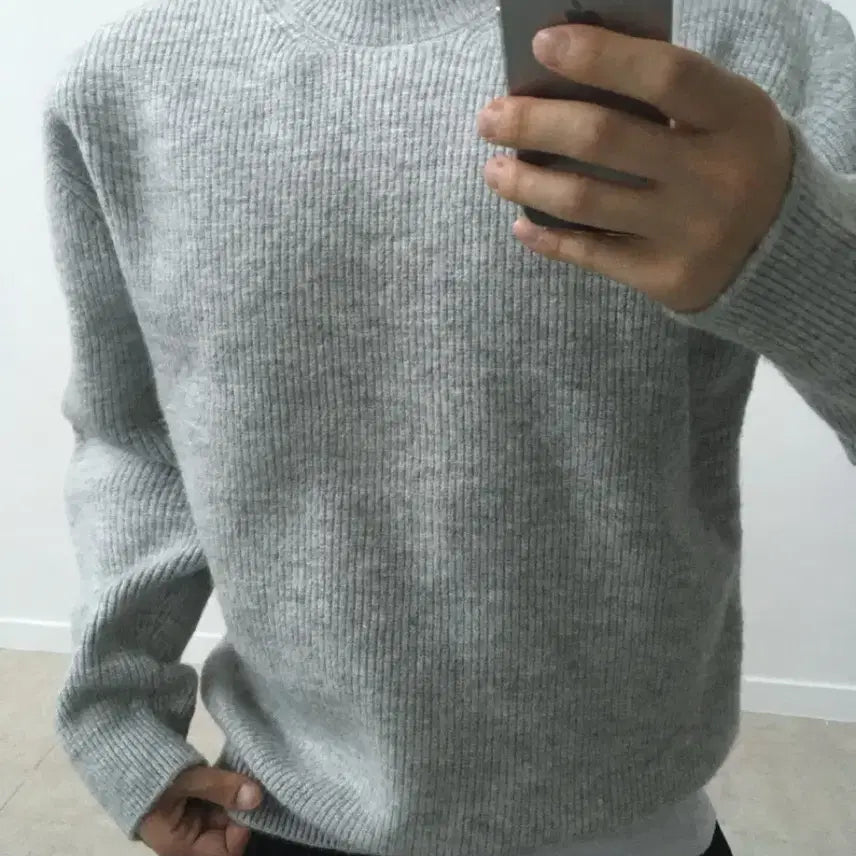 [BUNJANG] Koji Soft Hachi Round Knit Gray Sweater / 코지 소프트 하찌라운드 니트 그레이 새제품