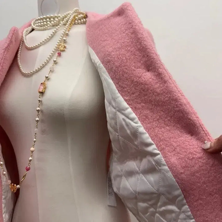 [BUNJANG] Gold Button Wool Corsage Quilted Jacket (Pink) / (새상품) 골드버튼 울 코사지 누빔자켓 (핑크)